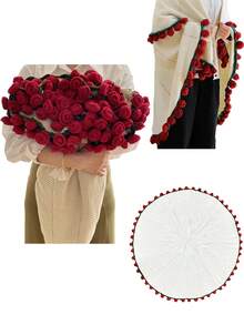 1条手工钩织玫瑰花毯，腈纶材质，优雅蓬松，铃兰图案，配牛奶玫瑰流苏，可作床毯/沙发毯，母亲节礼物 - A - 查看 2