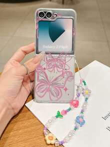 1pc Minimalist Matte PC Material Cute Butterfly Folding Phone Case, Matching Color Bracelet, Protective And Anti-Drop: Compatible With Samsung Galaxy Zflip 3/Zflip 4/Zflip 5/Zflip 6/Zflip 7/OPPO Find N3 Flip/ Razr 50 Ultra/ Razr 60 Ultra/ Razr 60/ Razr 50/Galaxy Z Flip7 FE - Clear - View 2