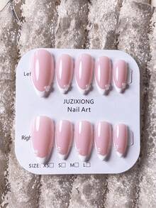 10片手工 almond 形白色法式假指甲，亮粉邊緣，酷感極簡風，3D 精緻高級感，Y2K 風格，適合半正式商務場合，女性女孩禮物，手工穿戴甲 - 彩色 - 查看 3