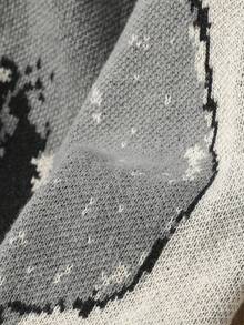 1 件青少年男孩圆领长袖图案细节简约套头毛衣，休闲日常穿着 - 黑色 - 查看 6