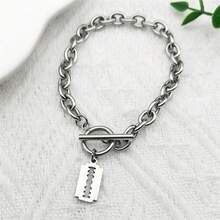 Hip Hop Razor Blade Shape Bracelet For Women Men Stainless Steel Silver Color Pendant Ot Buckle Bracelet Fashion Jewelry - Pendant Bracelet - View 4