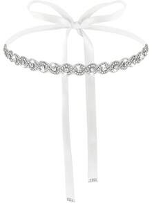 TIESOME Bridal Rhinestone Wedding Waist Belt, Handcrafted Bling Crystal Belts Adjustable Ribbon Belt For Women Jeans Dress - Màu be - Xem 8