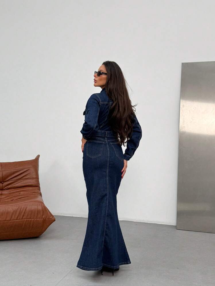 SQUALO Women's Wide Leg Color With Pocket Details Destroyed Retro Washed Street Style Jeans Ripped And Cutout Wide Leg Jeans - Cadet Blue - View 7