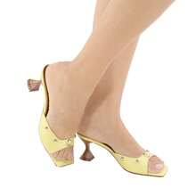 Women's Clogs, Low Cup Heel, Square Toe, ABS Pearl Detail, Gold Studs, Elegant, Comfortable, Casual Sandal - Màu vàng - Xem 1
