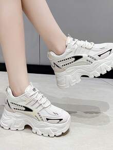 Größe 35-40 einfarbige Schnürsneaker mit dicker Sohle, geeignet für Schule, Outdoor, Strand, alle Jahreszeiten