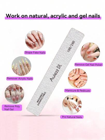 Bộ 3/5 dũa móng tay chuyên nghiệp, lõi màu xám, giấy nhám hai mặt, dụng cụ chăm sóc móng tại salon, dũa móng tay hình chữ nhật hai mặt.
