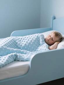 1 件婴儿纯色襁褓毯，双层柔软夏尔巴羊毛保暖被子，适合秋冬季 - 藍色 - 查看 2