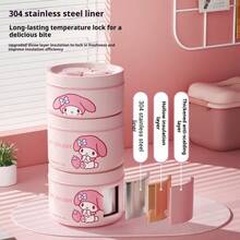 Sanrio 3-Layer Stainless Steel Thermal Bento Lunch Box, 600ml/400ml Capacity, Microwave , Leak-Proof, Long-Lasting Insulation, Suitable For Office Workers And Students