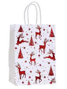 8/25 piezas Bolsas de regalo de papel kraft con estampado de lámina roja, Envoltura de regalo navideño, Bolsas de fiesta navideña, Embalaje de regalo navideño, Bolsas de tela navideñas