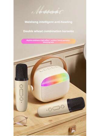 Reletech Portable Karaoke Speaker With Colorful Lights, Wireless Microphone, One-Touch Operation, Hands-Free Design, Outdoor Party Singing Must-Have