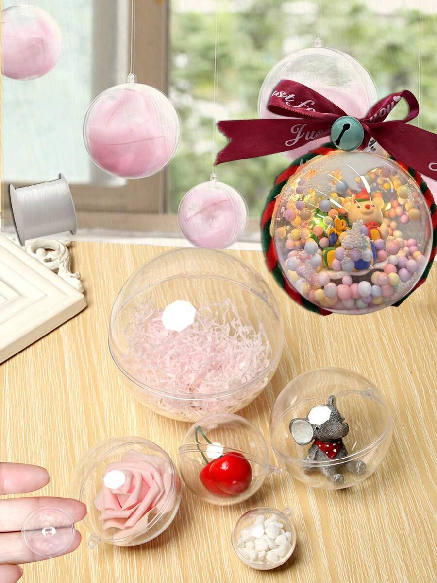 1个/5个/10个装 情人节创意透明心形/圆形装饰球，塑料透明装饰球，可填充装饰球，悬挂式塑料透明装饰球，DIY手工，派对，婚礼装饰球，商场节日创意圣诞球，亚克力圆形装饰球，圣诞球 - 彩色 - 查看 1