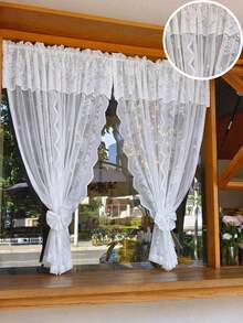 1pc White Lace Curtain Valance, No Drilling Required, Suitable For Kitchen, Bedroom, Window Sill, Door, Princess Style Sheer Curtain (Tie Bands Not Included) - Multicolor - View 5