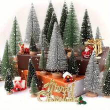 10 pièces Mini Sapins de Noël, Décorations de Noël, Base en Bois, Décorations d'Arbre de Noël, Sapins Verts en Sapin pour Décoration de Fête, Mariage, Bureau et Fête, Décoration de Table Festive, Décorations de Noël, Idéal pour Noël