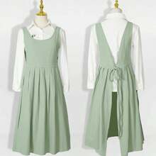 女士复古无系带围裙，透气面料，适合烹饪、烘焙、厨房使用 - 复古风格纯色围裙，烘焙必备，经典设计，穿着舒适，适合烘焙爱好者、家庭烹饪，永不过时，耐用材质，适合家庭厨师 - 彩色 - 查看 3