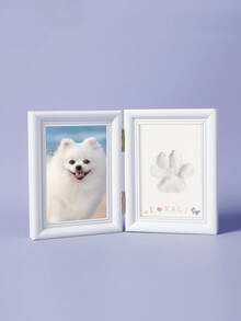 PETSIN 1pc Pet Paw Print Photo Frame, No Colorful Accessories, No Letter Board, Includes Claypaw Print Kit, Cat Or Dog Memorial Gift, Pet Home Decor, Wooden Desktop Frame, Pure White