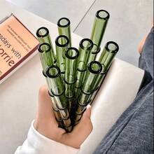 4pcs Bamboo Design Borosilicate Glass Straws With Cleaning Brush | Reusable, Dishwasher- | Perfect For Bubble Tea, Coffee & Roostertails | Party & Holiday Gift