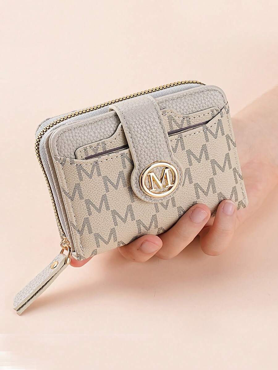 New Litchi Texture Letter Wallet Multi-Card Slots Short Style Small Women Bag Thick Korean Fashion Compact Vintage Coin Purse For Women Wallet Mini Wallet Purse Wallet Fall Autumn Cute Wallet Small Wallet - Apricot - View 1