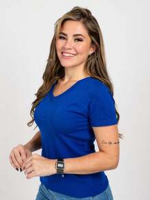 Kit 3 Women's Blouses V-Neck Short Sleeve T-Shirt - 寶藍色/黃色/紅色 - 查看 2