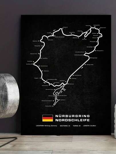 Inspirujący plakat na ścianę z motywem toru Nurburgring North Circuit – plakat bez ramki do domu i akademika, idealny do sypialni, salonu, kawiarni – idealny prezent na festiwale, Halloween, Boże Narodzenie i dekoracje świąteczne