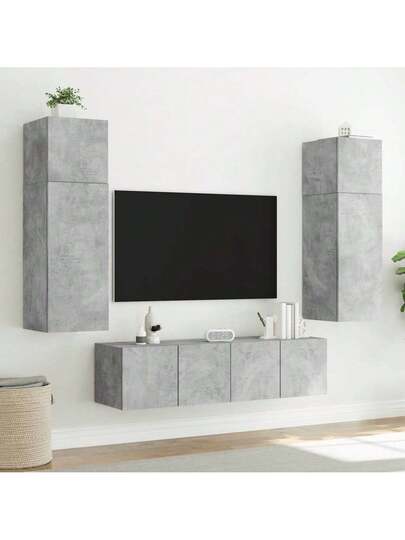 VidaXL TV Wand Units LED Lighting, stuks 80x35x31 Cm, Concrete Grijs view 5