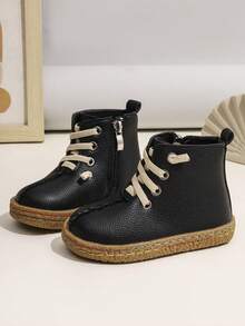 1 Paar Baby bequeme einfache Seitreißverschluss flache rutschfeste Knöchelstiefel, geeignet für den täglichen Outdoor-Gebrauch, Herbst/Winter