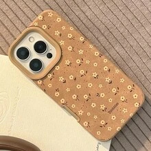 GUCADI 1 chiếc ốp lưng điện thoại màu kaki da lộn họa tiết hoa cổ điển tối giản, tương thích với dòng 16/15/14/13/12/11, Thu Đông - Màu Khaki - Xem 10
