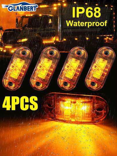 GLANBERT 4 buc camion lateral lumină LED camion margine lumină avertizare bară luminoasă față spate LED bandă lumini auxiliară autoturisme lămpi externe bec pentru barcă cu motor, remorcă, navă de marfă