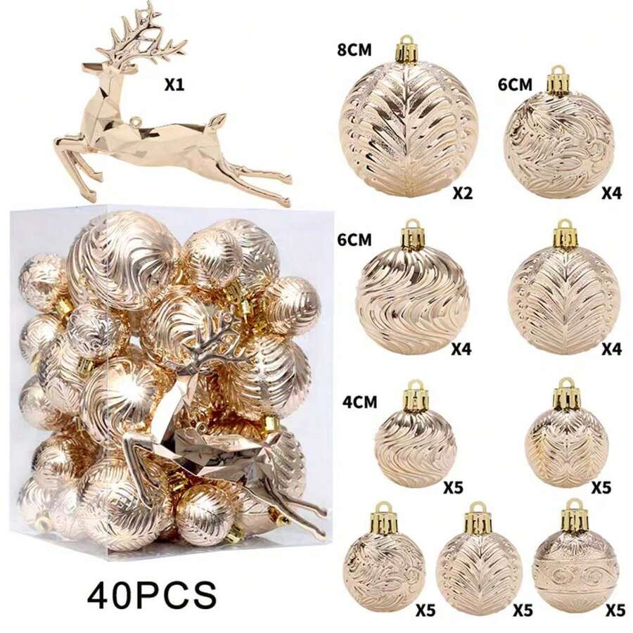 40pcs Assorted Size & Color Shatterproof Champagne Christmas Balls, Christmas Ornaments, Christmas Tree Hanging Decorations, Christmas Gifts Home Decor Christmas Decorations Room Decor Winter Christmas Decorations Home Christmas Gifts Christmas Decor - Champagne - View 1