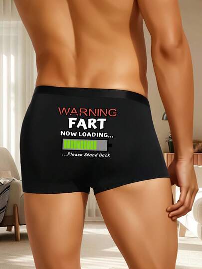 1 st. roliga herrboxershorts med "Varning: fiser laddande" - mjuka och andningsbara polyester-spandexblandning, stretchiga, bekväma och passformade vardagsunderkläder