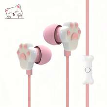 Cute Cat Paw Wired Headphones With Built-In Microphone, HD Calls Compatible With IPhone, Laptop, And MP3 Players - Lightweight Design Suitable For Students, Compatible With All 3.5mm Interfaces - 粉色 - 查看 1