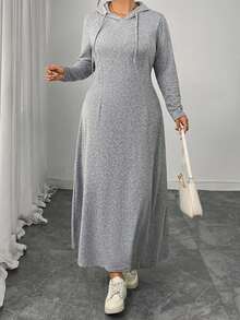 Women's Loose Hoodie Dress Long Sleeve Solid Color A-Line Dress Long Flowy Dress - 灰色 - 查看 3
