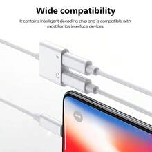 2-In-1 Lightning To 2 Lightning Headphone & Charging Cable Adapter, Compatible With IPhone 14/13/12/11/Pro/Pro Max/Mini/Xs Max/XR/X, IPad