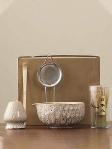 Juego de té Matcha de 5 piezas de cerámica, incluye herramientas para pastelería, tazón Matcha, batidor Matcha, taza Matcha, revolvedor, cuchara para té, juego de tazón de té, herramientas de preparación de postres y té, caja de regalo con estilo japonés, juego de herramientas de batido de Matcha de la dinastía Song