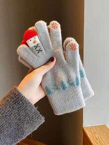 1/3件装毛绒针织圣诞手套 - 触屏可爱雪人手套 保暖学生冬季骑行毛线手套 圣诞礼物 - 彩色 - 查看 10