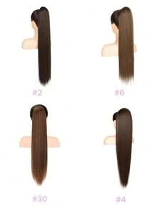 Ponytail Extension Human Hair Real Human Hair Clip In Wrap Around Long Straight Ponytail With Magic Paste Pony Hairpieces For Women - Multicolor - View 5