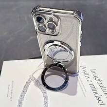 17英寸防震手机壳 + 亮粉色串珠挂绳 + 亮粉色圆形化妆镜 + 磁吸支架，兼容 17 Pro/16 Pro Max/Air，Galaxy S25/S25 Plus/S25 Ultra A07 A17 XM HW A5/ - 銀色 - 查看 5