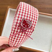 Sanrio Sanrio Hello Kitty Plaid Plaid Hairbands Damskie retro, pasujące akcesoria do włosów Słodki, studencki styl Modna i świeża szeroka opaska do włosów Prezent na Walentynki Codzienne noszenie Hello Kitty Kuromis Cinnamorolls My Melodys Pochaccos Pom Pom Purins (niektóre części mogą być losowe), obręcz do włosów