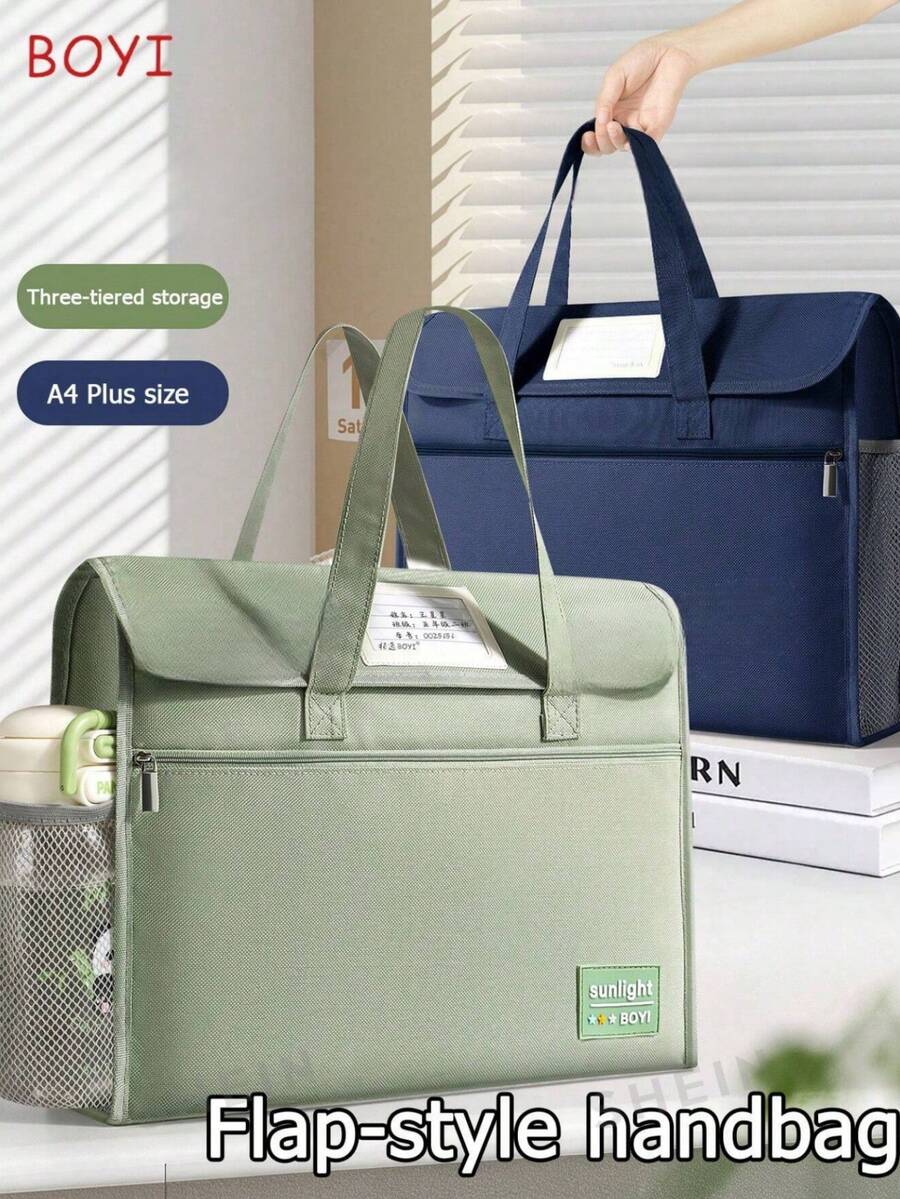 1pc Hook And Loop Flap Handbag, Large Capacity Multi-Layer Thickened A4 File Folder Bag For Students, Suitable For School, Tutoring, Classroom Gifts, Back To School Season - Single Piece - View 1