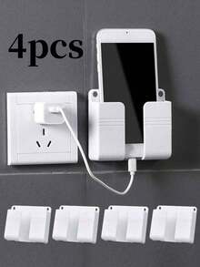 1/4pcs Paste Wall Mounted Mobile Phone Holder Punch Free Storage Box TV Remote Control Cell Phone Plug Charging Support Phone Stand Compatible With IPhone, Android Phone, Gift For Birthday, Family,Remote Control & Phone & Charger Holder, Bedroom Decor, Friends Phone Accessories - Multicolor - View 1