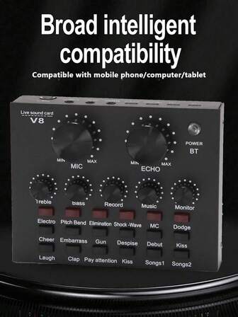 YAIUZGOO V8 Sound Card, Audio Audio Sound Card, Adapter Live Broadcast Ktv Sound Card For Double Cell Phone For Live Ktv Voice Chat, External Sound Card For Phone Computer(Color:Black/White)