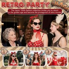 5件套40、50年代复古女士配饰套装，包括围巾、猫眼眼镜、波点发带和手套，适合50年代主题派对、万圣节装扮、化装舞会、日常穿着和主题派对。