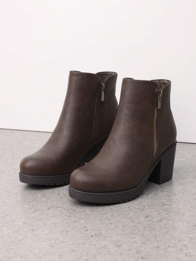 Women's Chunky Heel Ankle Boots Chelsea Two Zipper Round Toe Classic Booties Shoes