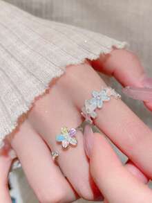 2件套多巴胺彩色花朵戒指套装，小巧百搭，适合女性日常佩戴 - 彩色 - 查看 3