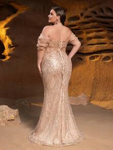 Elisanya Elegante vestido de gala de sirena con cuentas impactante con mangas voluminosas con hombros descubiertos - Bordado tipo escamas y dobladillo de cola de pez para eventos de gala, fiestas de etiqueta y glamour de celebridades