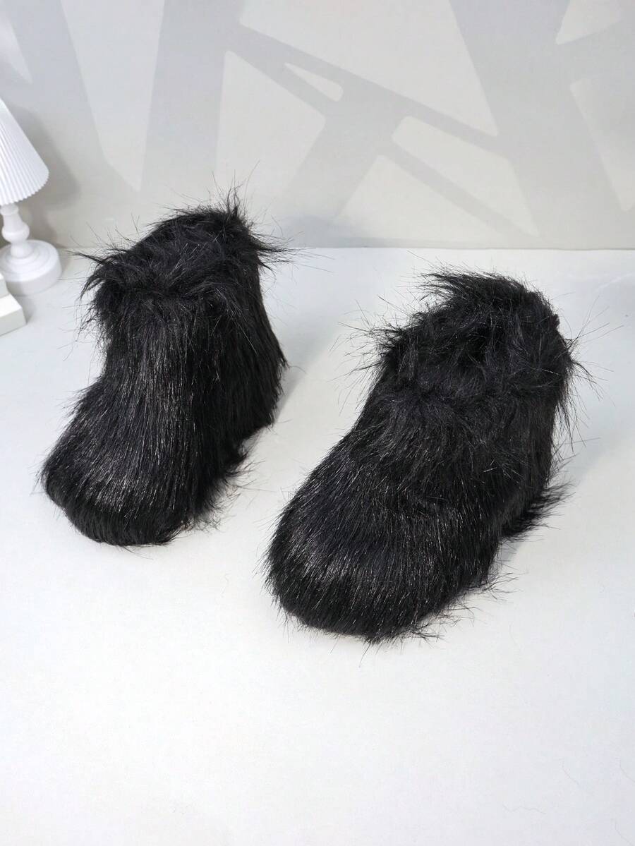 儿童雪地靴，厚底保暖内衬踝靴，适合幼儿/小孩，男女通用，秋冬 - 黑色 - 查看 1