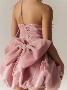 Tween Girl Pink Bow Beaded Butterfly Christmas Party Elegant Dress, Princess Dress Suitable For Girls Birthday Party, Banquet, Prom, Wedding Bridesmaid Flower Girl Dress, Thanksgiving, Graduation - Pink - View 2