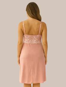 Postpartum And Maternity Nursing Nightgown With No Pads And Two-Tone Lace. - Rusty Rose - View 3