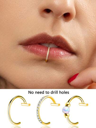 2Pcs/1pc Punk Style Non-Pierced Silver Lip Rings, Fashionable And Personalized Lip Piercing Fake Piercing Lip Rings Titanium Steel Women's Jewelry Lip Studs Suitable For Men And Women's Daily Wear, Beach Swimwear, Sunbathing. Prom, Party, Valentine's Day, Halloween, Christmas, Mother's Day, Back To School Season, Birthday Holiday Gifts For Girlfriend/Boyfriend/Mother/Father/Classmate Jewelry Women Y2k