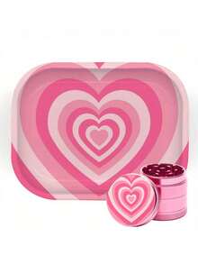 BROS 2 件心形香草研磨器卷盘组合少女粉色烟草套装心形图案玻璃烟灰缸、研磨器、储物托盘，适合男朋友和女朋友的生日礼物、圣诞节礼物 - 彩色 - 查看 16