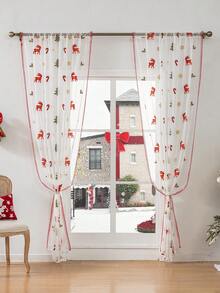1pc/2pcs Christmas Sheer Curtain, Deer Pattern Design Delicate Embroidery Sheer Curtain, Semi-Transparent Home Window Decor, Room Decoration, Christmas Holiday Decor - Multicolor - View 5